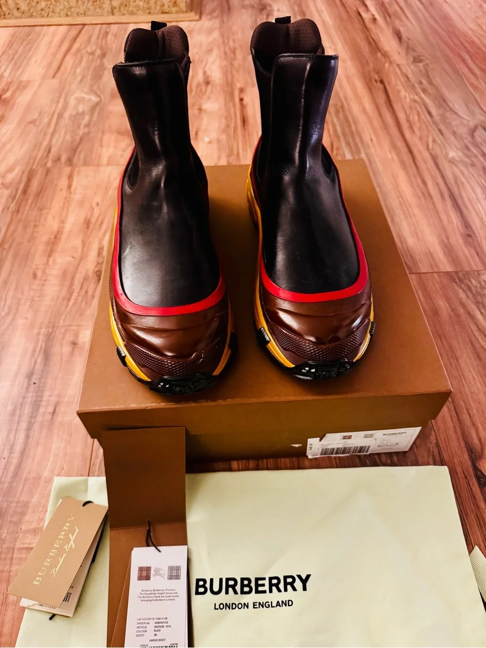 Burberry Black, Brown & Red Men's Boots size 12. Like new!